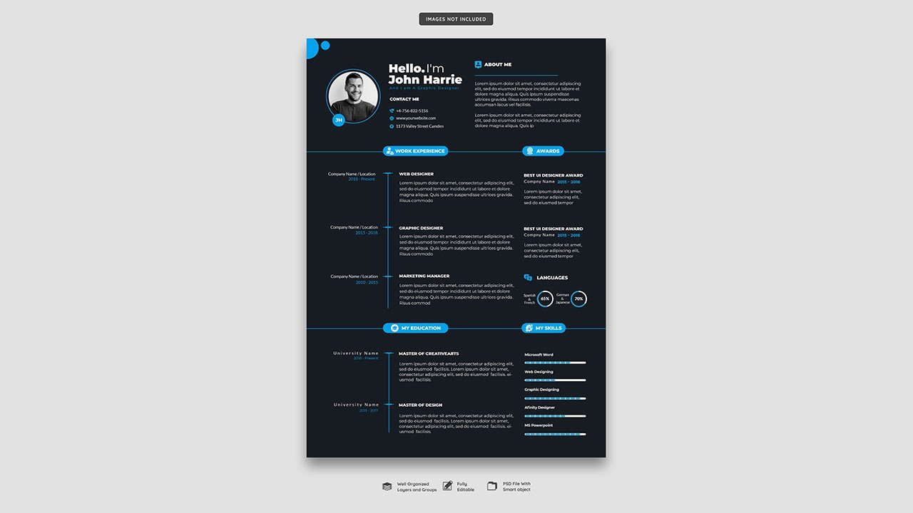 Clean modern resume portfolio cv template - PSD Free Download