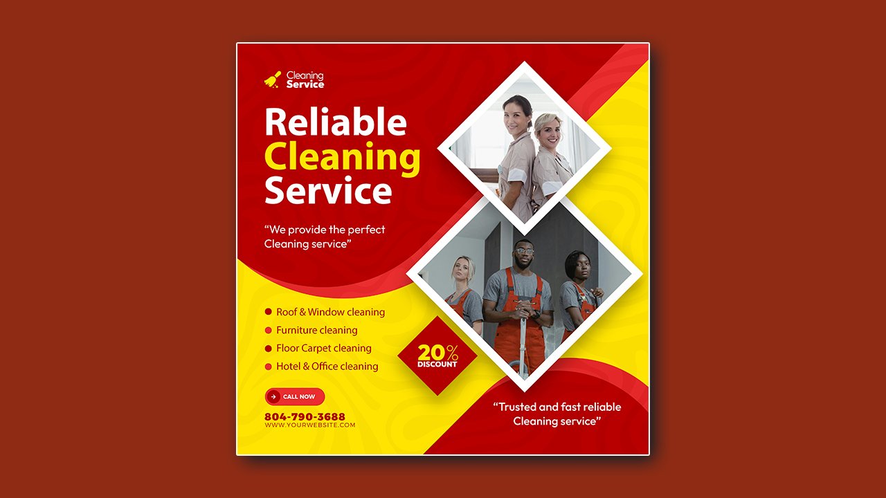 Cleaning service square flyer social media post Instagram banner template – PSD File Free Download