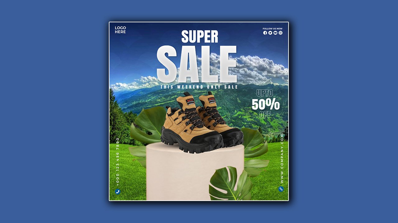 Shoes sale social media poster template design – PSD File Free Download