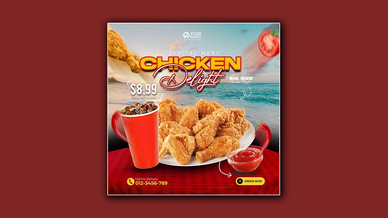 Fried chicken delight menu promotion template – PSD File Free Download