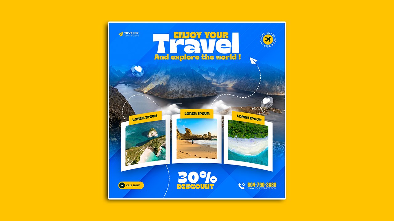 Tour travel agency poster template design – PSD File Free Download