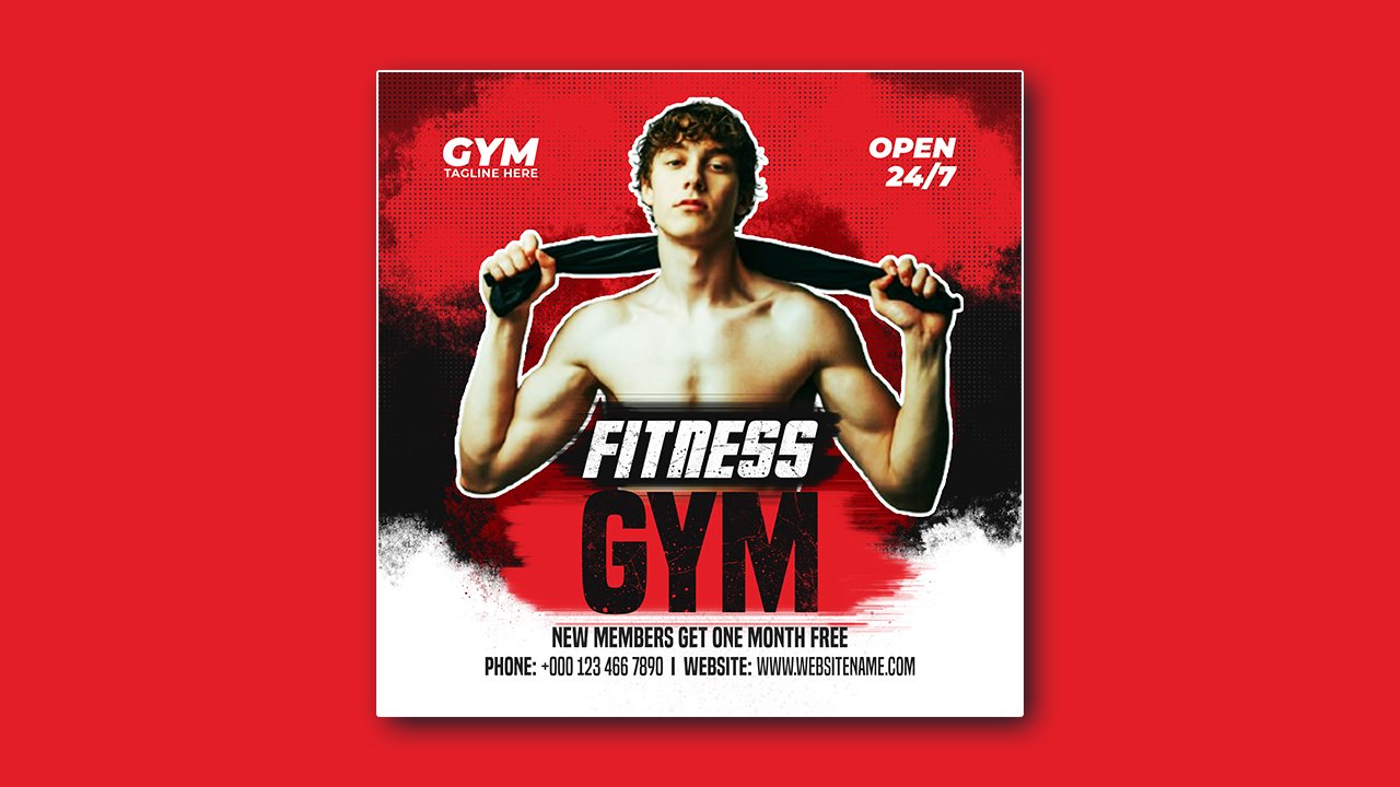 Gym fitness social media post template – PSD File Free Download
