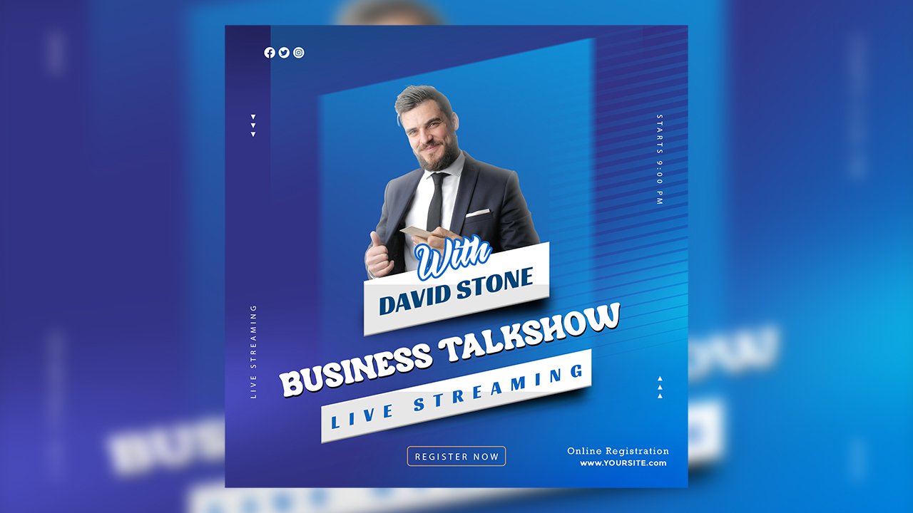 Business Talk Show Live Streaming Social Media Post Template – PSD File Free Download