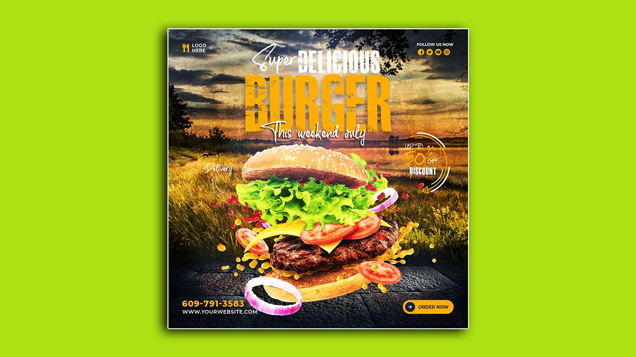 Delicious burger food menu template – PSD File Free Download