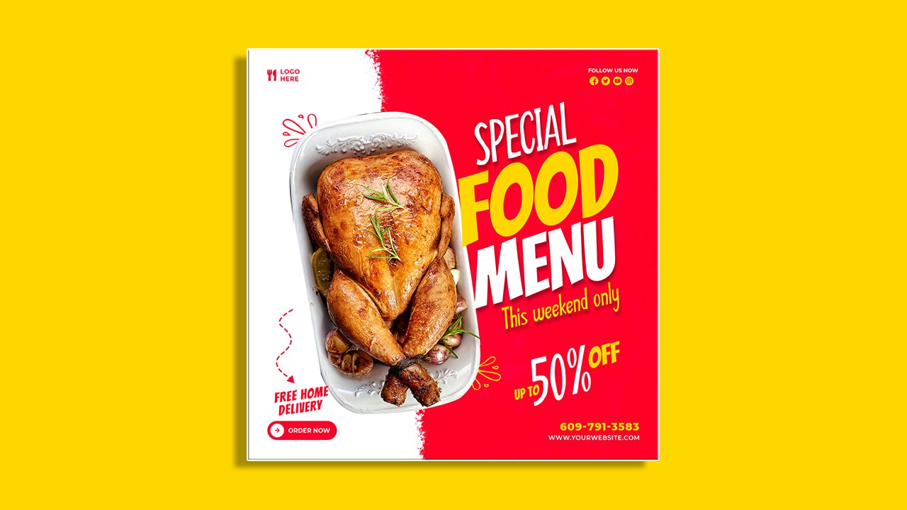 Food menu restaurant social media banner template – PSD File Free Download
