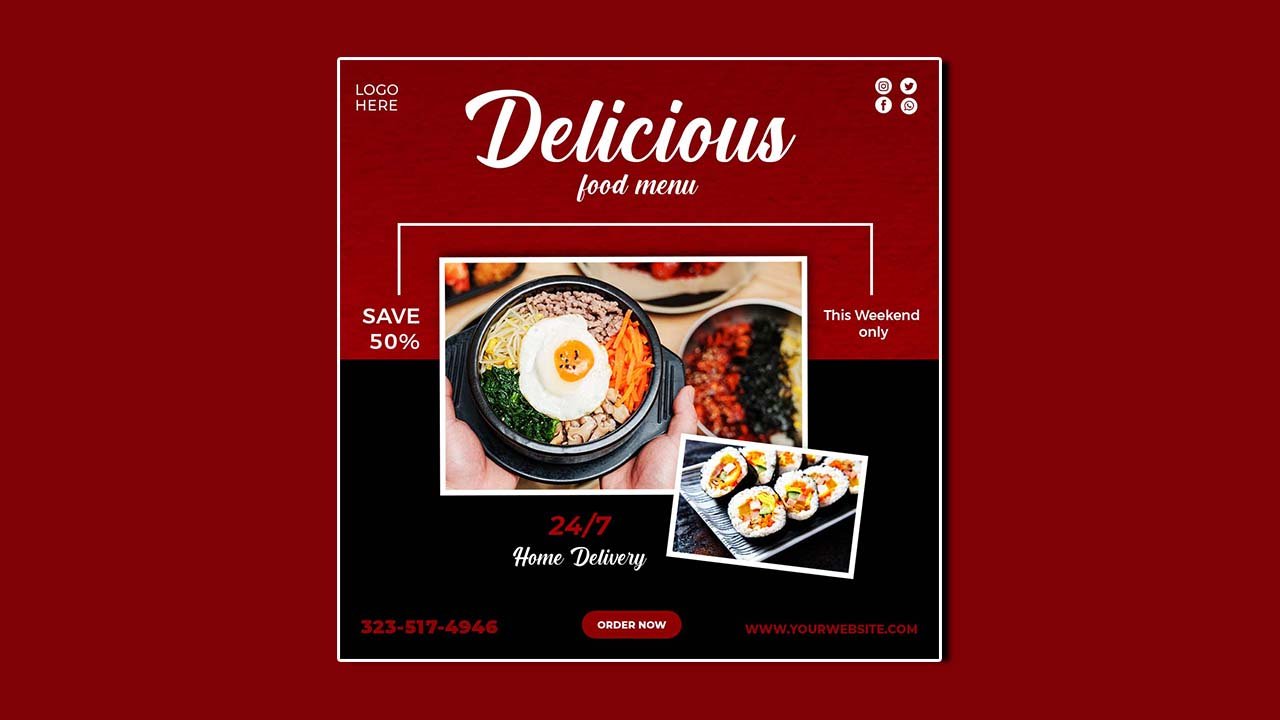Delicious asian food social media template – PSD File Free Download