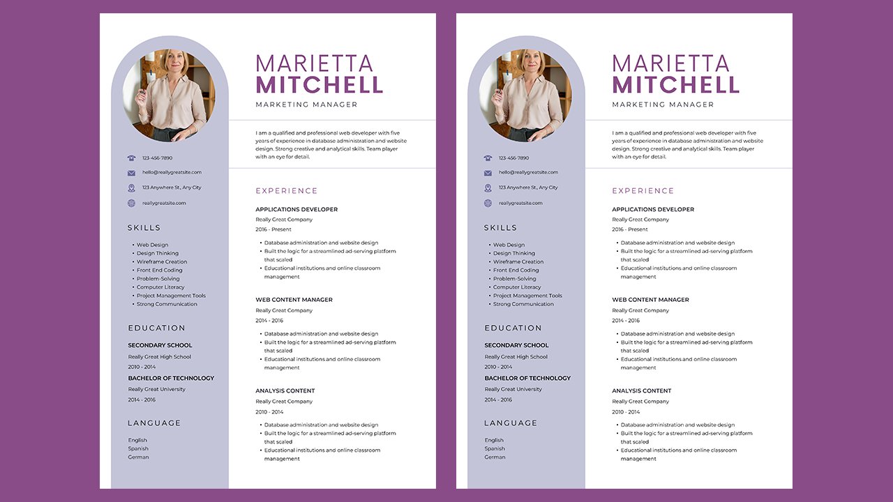 White and Violet Minimalist Corporate CV Resume – CV Templates Free Download