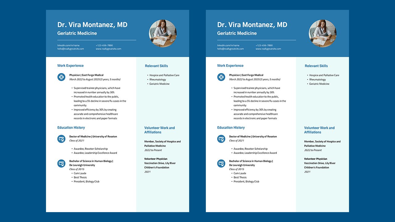 Blue Light Blue Color Blocks Physician CV – CV Templates Free Download