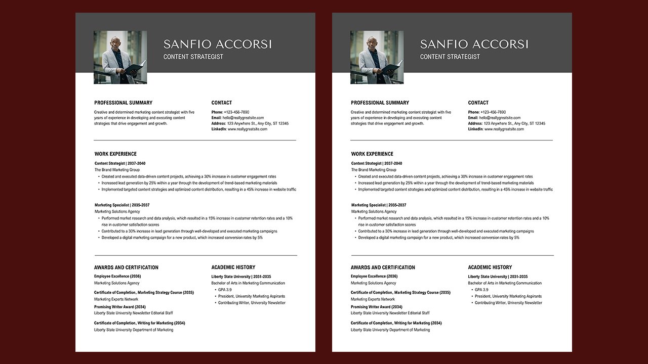 Marketing and Sales Resume in Grey Black Simple Style – CV Templates Free Download