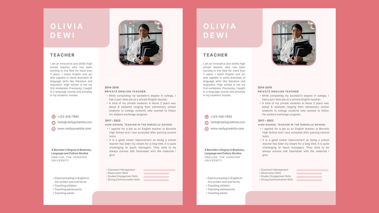 Pink White Clean Teacher Resume – CV Templates Free Download