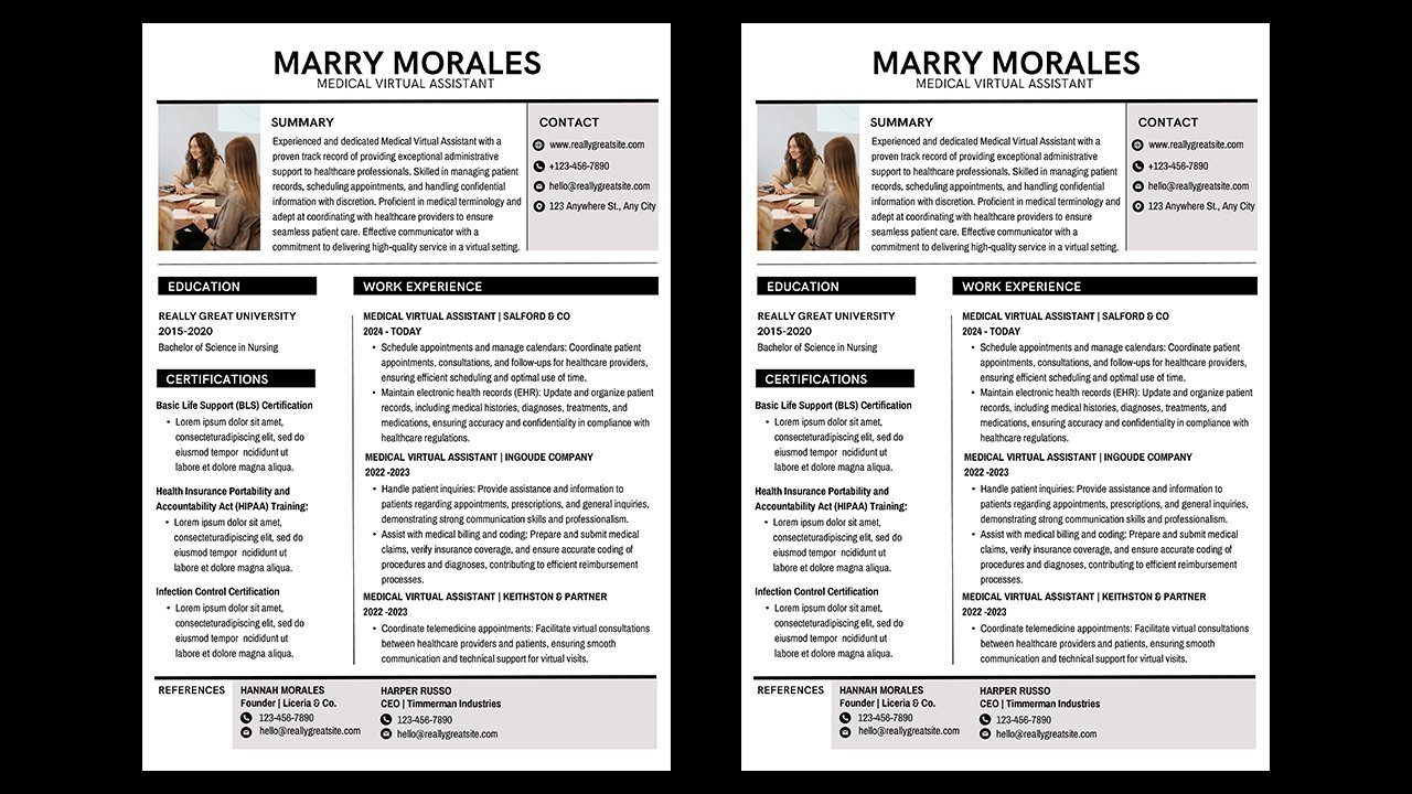 Black and White Simple Lined Virtual Assistant Resume – CV Templates Free Download